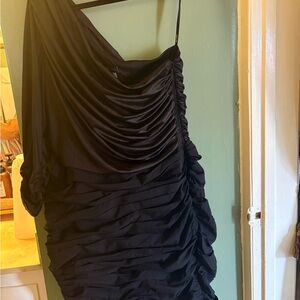 Women's Black Ruched One-Shoulder Midi Dress